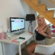 A pretty German girl takes a big shit right on her own desk in front of her computer. Presented in 720P HD. About 2 minutes.